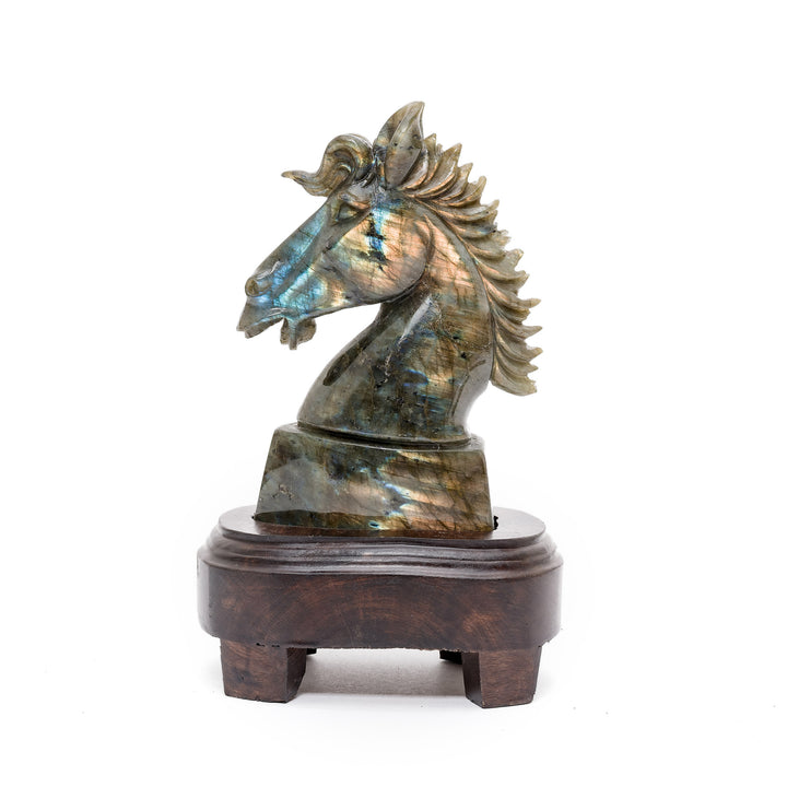 Iridescent gemstone horse head statue