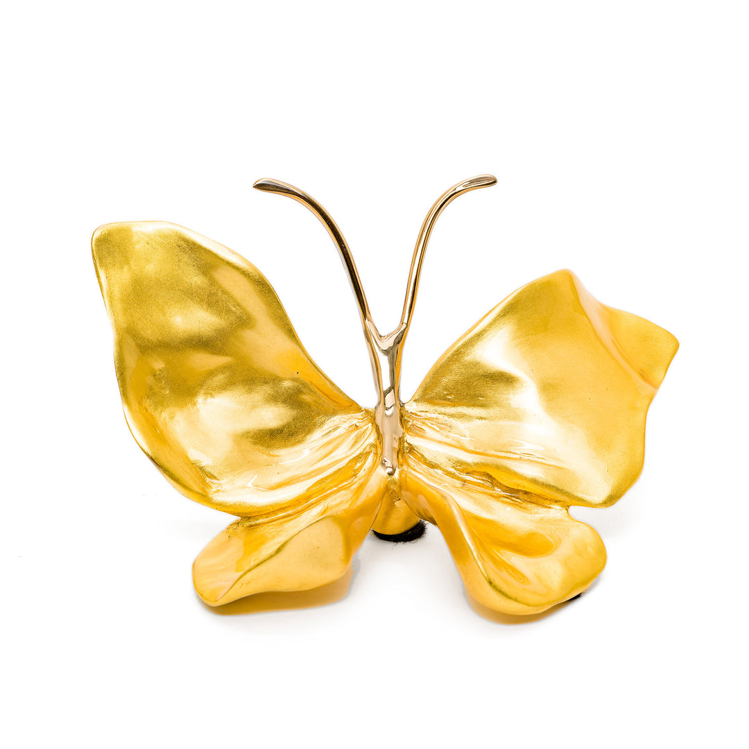 Golden bronze butterfly sculpture with glossy patina