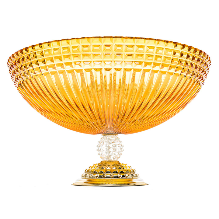 Hand-crafted Italian amber crystal bowl with a textured geometric design, perfect for luxurious home décor.