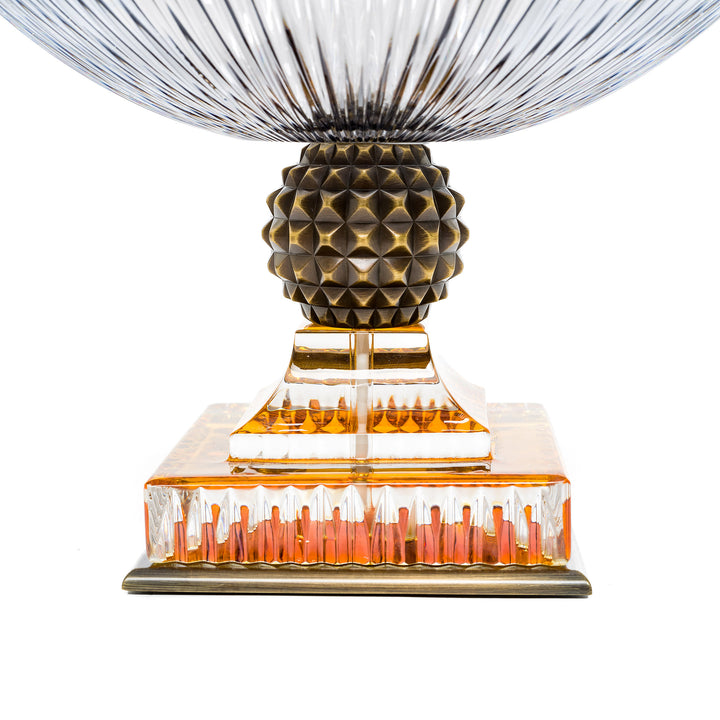 Hand-crafted Italian crystal bowl with smoked crystal body and amber-toned base, perfect for luxurious décor.