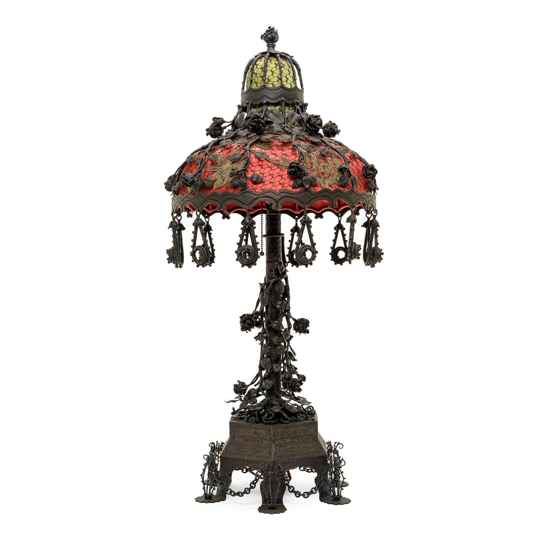 Hand-embroidered flower lamp with antique material