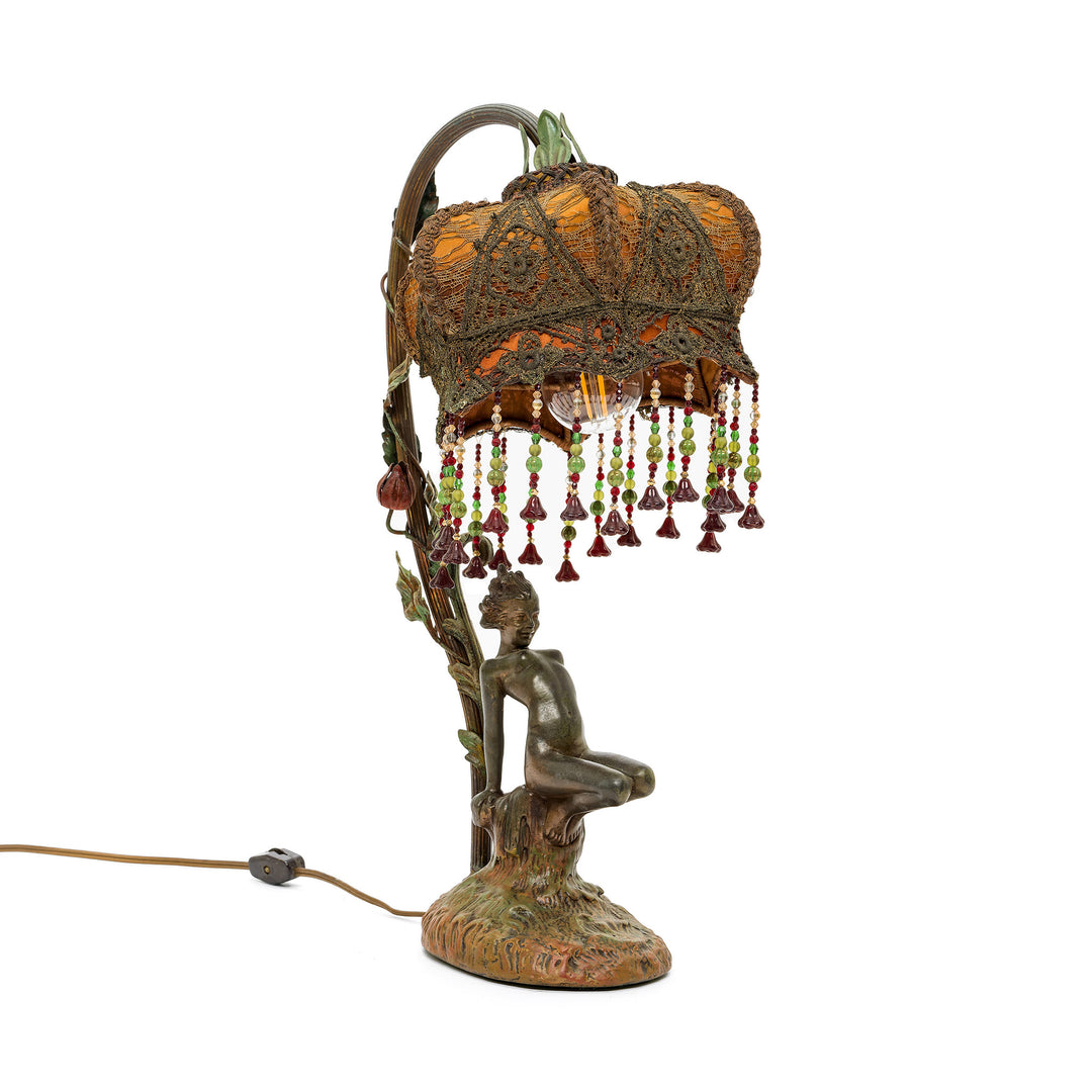 Hand-embroidered lady lamp with antique materials