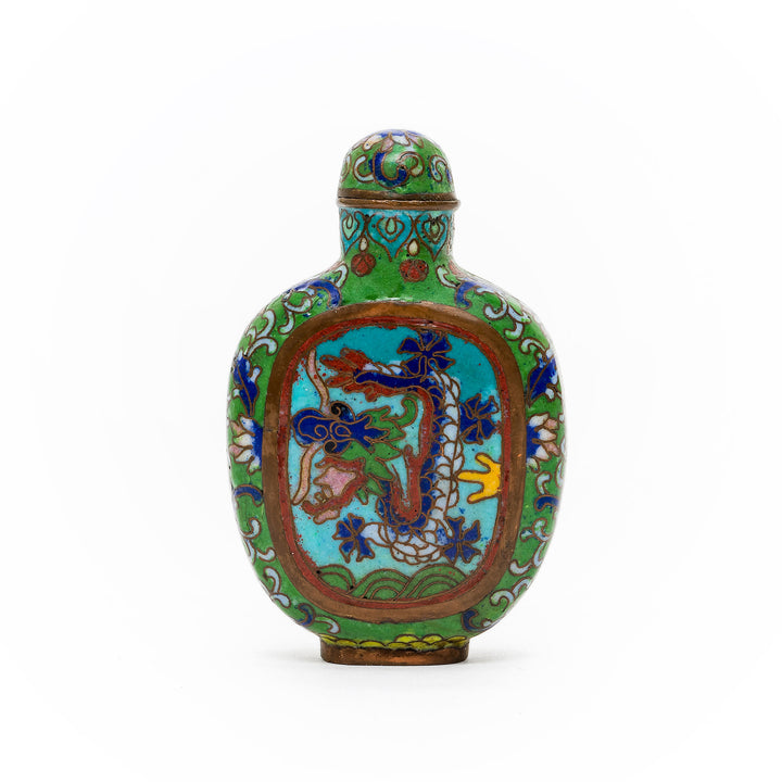 Handcrafted cloisonné snuff bottle with dragon design