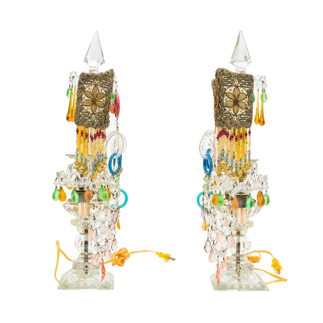 Handcrafted crystal lamps with multicolored glass bead detailing