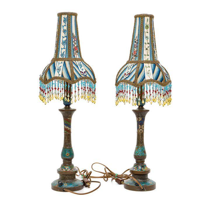 Handcrafted embroidered bronze lamps by Kathleen Caid