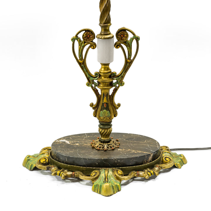 Handcrafted floor lamp by Kathleen Caid with ornate detailing