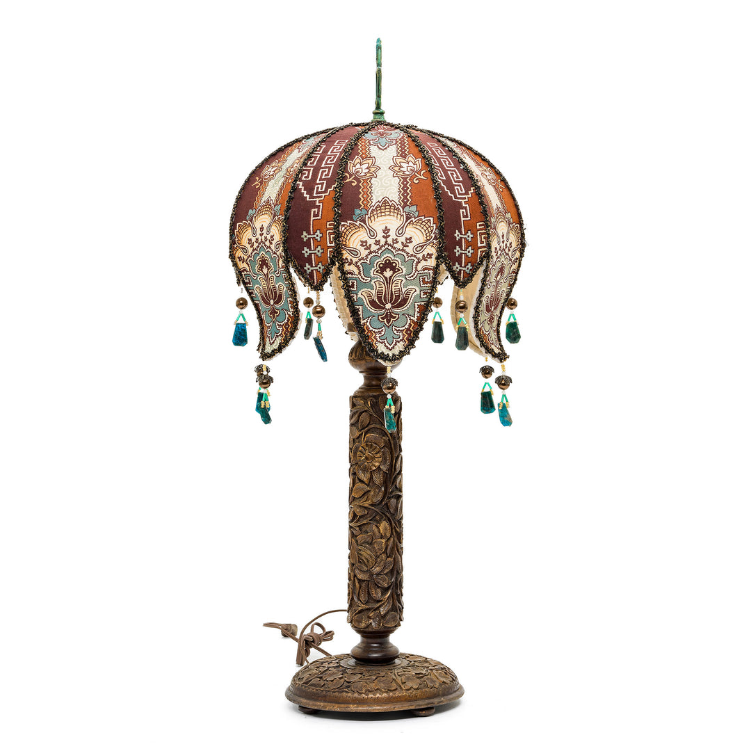 Exquisite hand-crafted table lamp with floral relief base