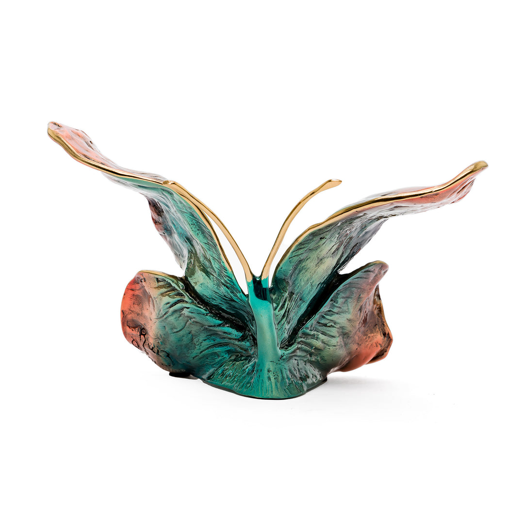 Rear angle showing iridescent patina and gold antennae