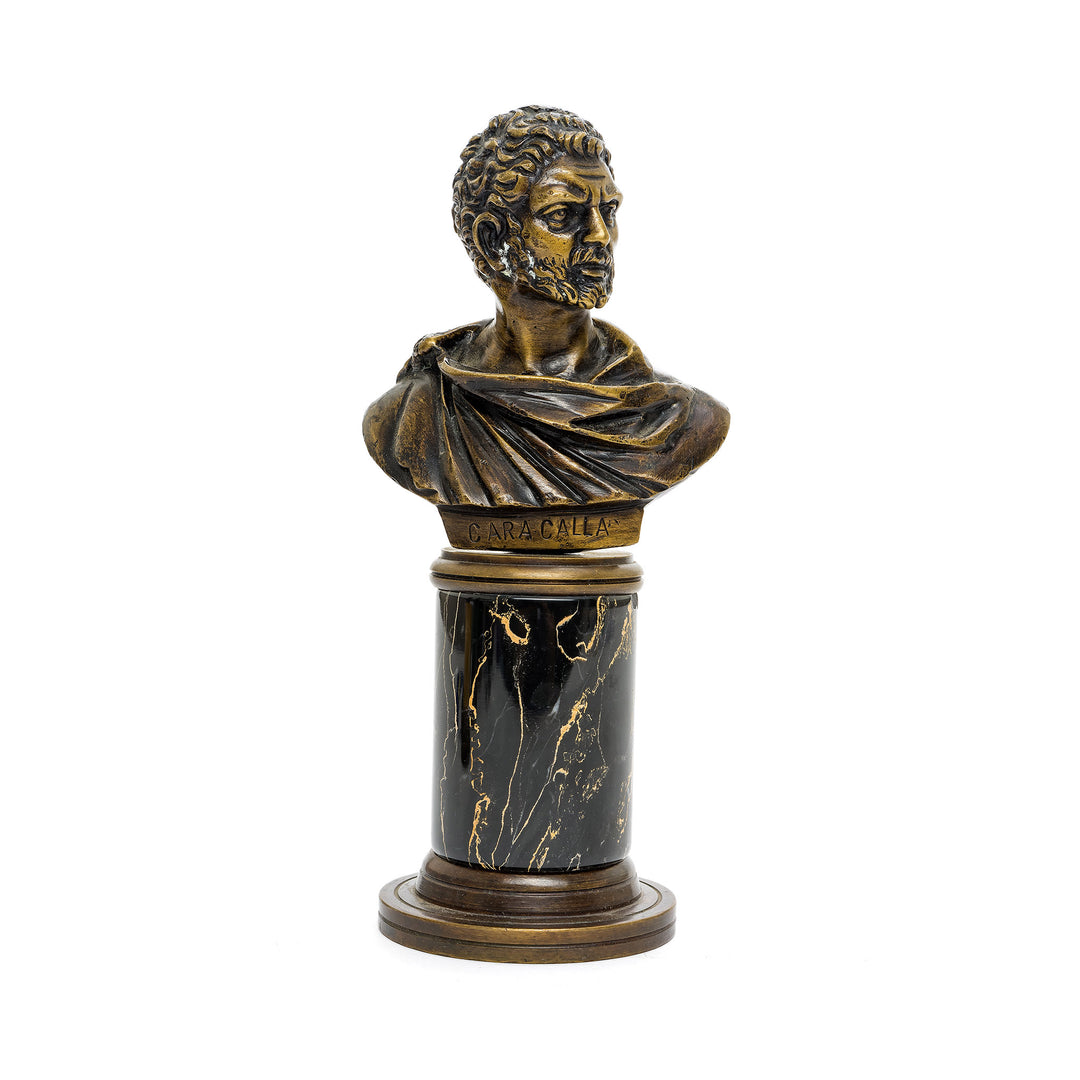 Italian bronze bust of Emperor Caracalla on black marble base.