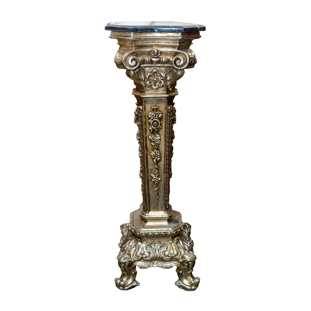 Italian silver leaf pedestal with ornate carving