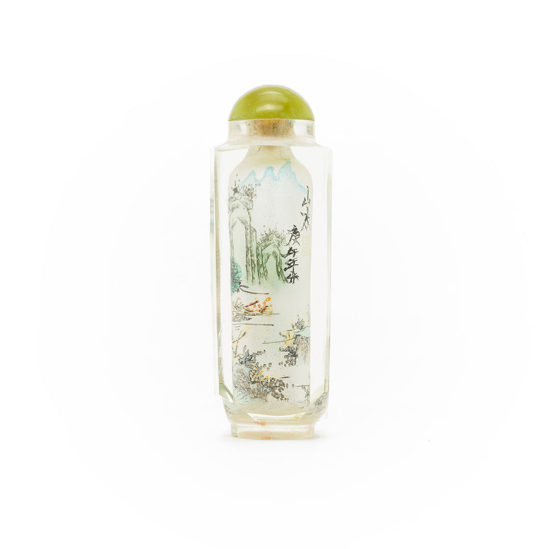 Delicate reverse painted snuff bottle with jadeite stopper