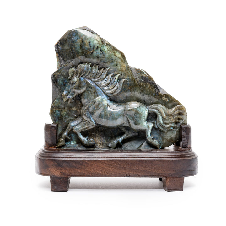 Labradorite carving of galloping stallion