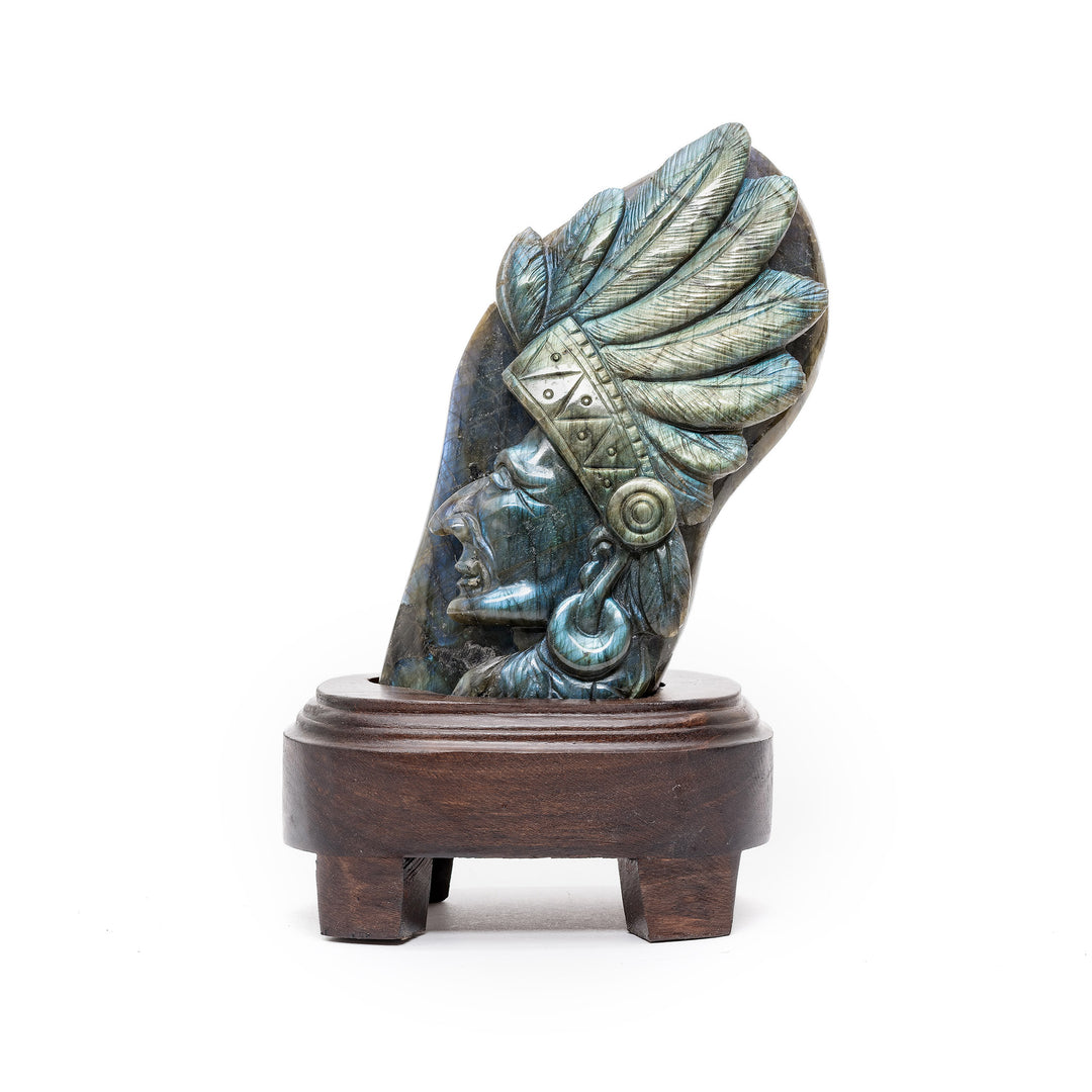 Labradorite Indian warrior bust on wood base