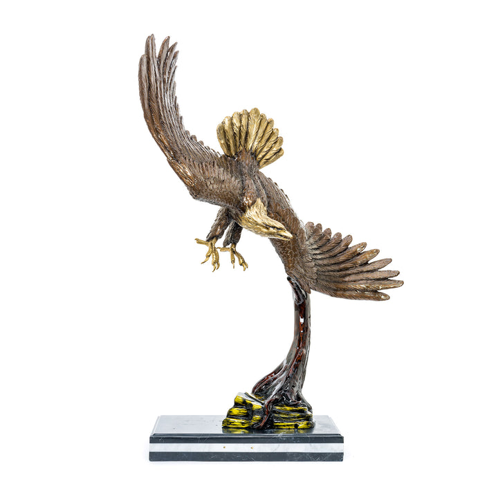 Majestic Soaring Eagle bronze sculpture by Muzika with custom Ferrari patina.