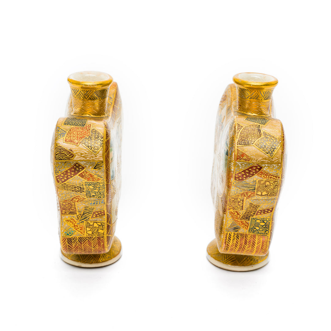 Meiji-era Satsuma vases with courtly gathering design