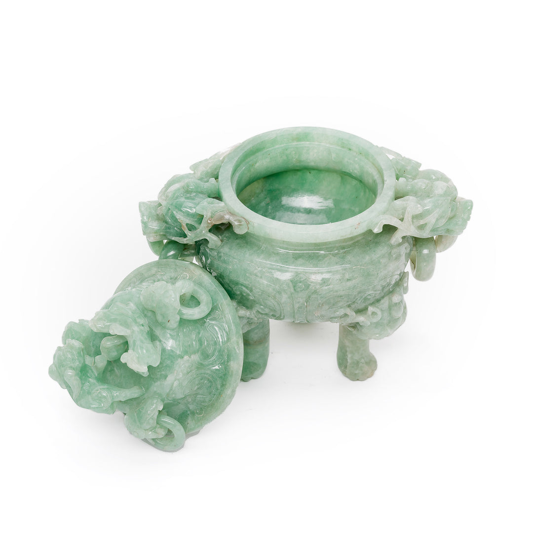 Open jade incense burner with removable lid and chamber