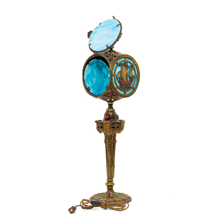 Ornate Art Nouveau lamp with detailed bronze base