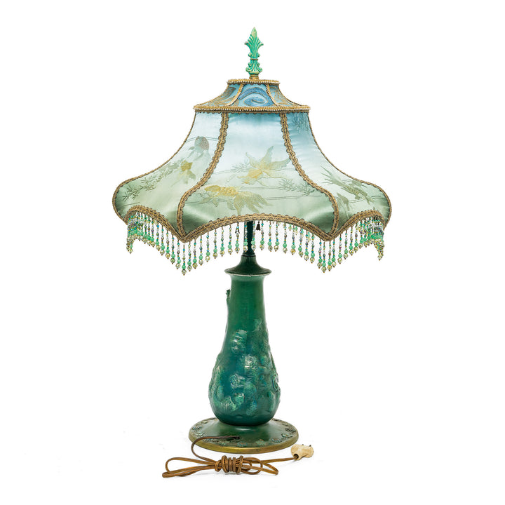 Ornate embroidered mermaid lamp with beaded fringe