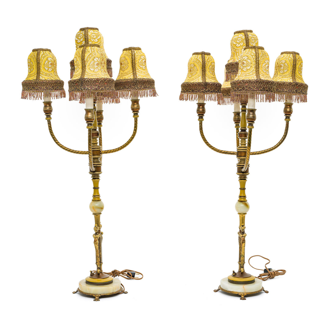 Ornate embroidered multi-arm lamps with delicate beadwork