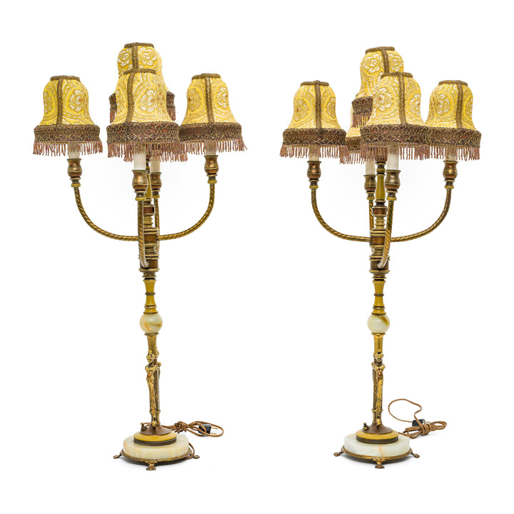 Ornate embroidered multi-arm lamps with delicate beadwork