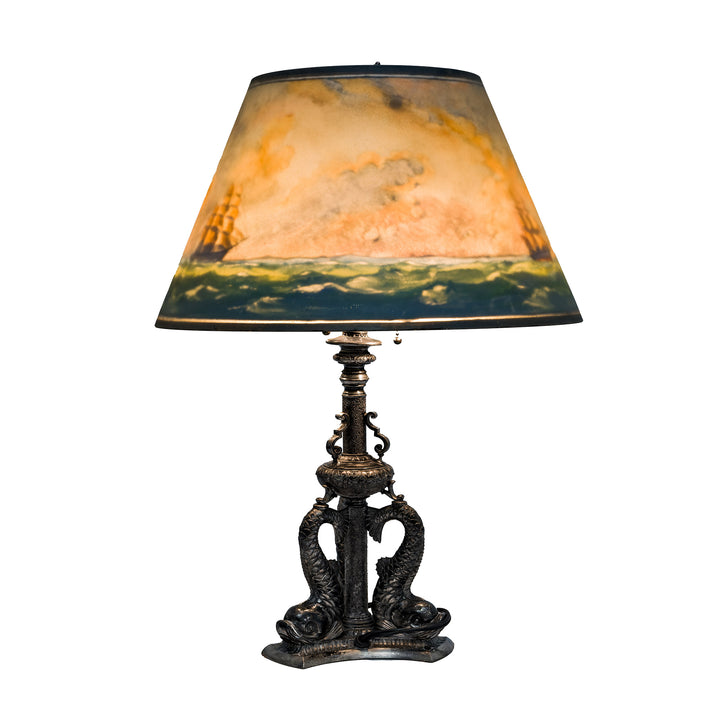 Pairpoint silver dolphin base supporting table lamp