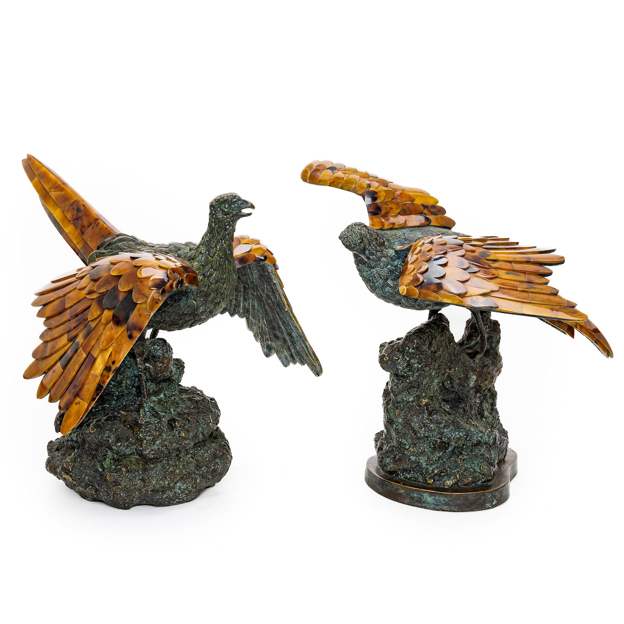 Penshell and Bronze Bird Sculptures on Rock Bases – Regis Galerie