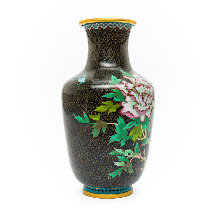 Peony and bird design cloisonné enamel vase