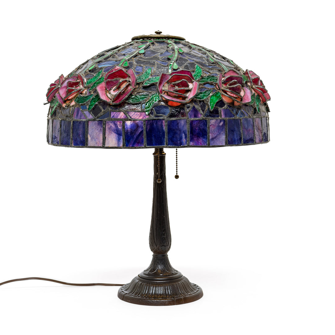 Purple antique glass mosaic shade with raised roses