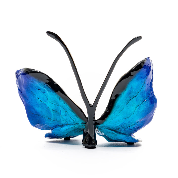 Rear view of butterfly sculpture in sky-inspired tones