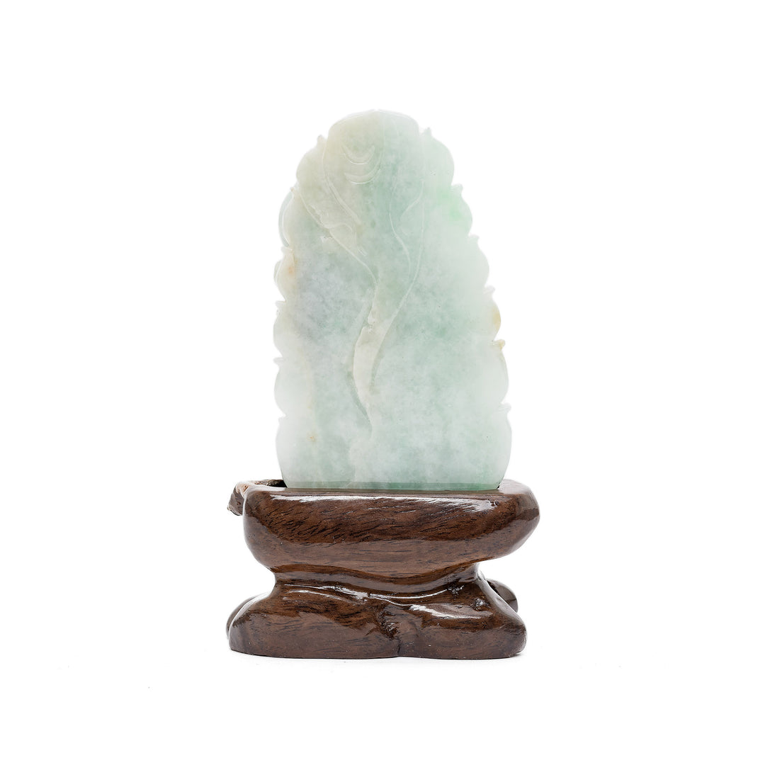 Rear of jade Bodhisattva statue on wood base