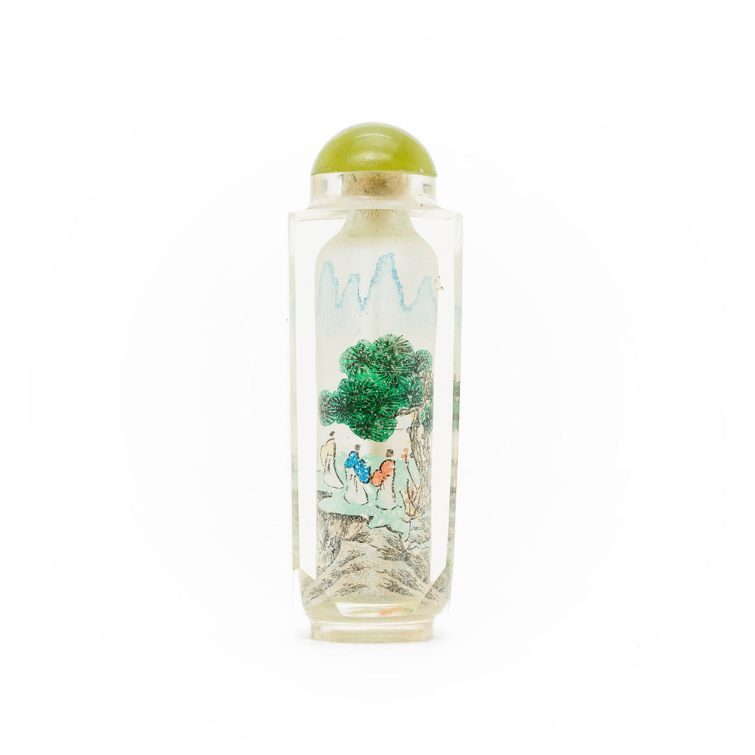 Reverse painted crystal snuff bottle with scenic landscapes