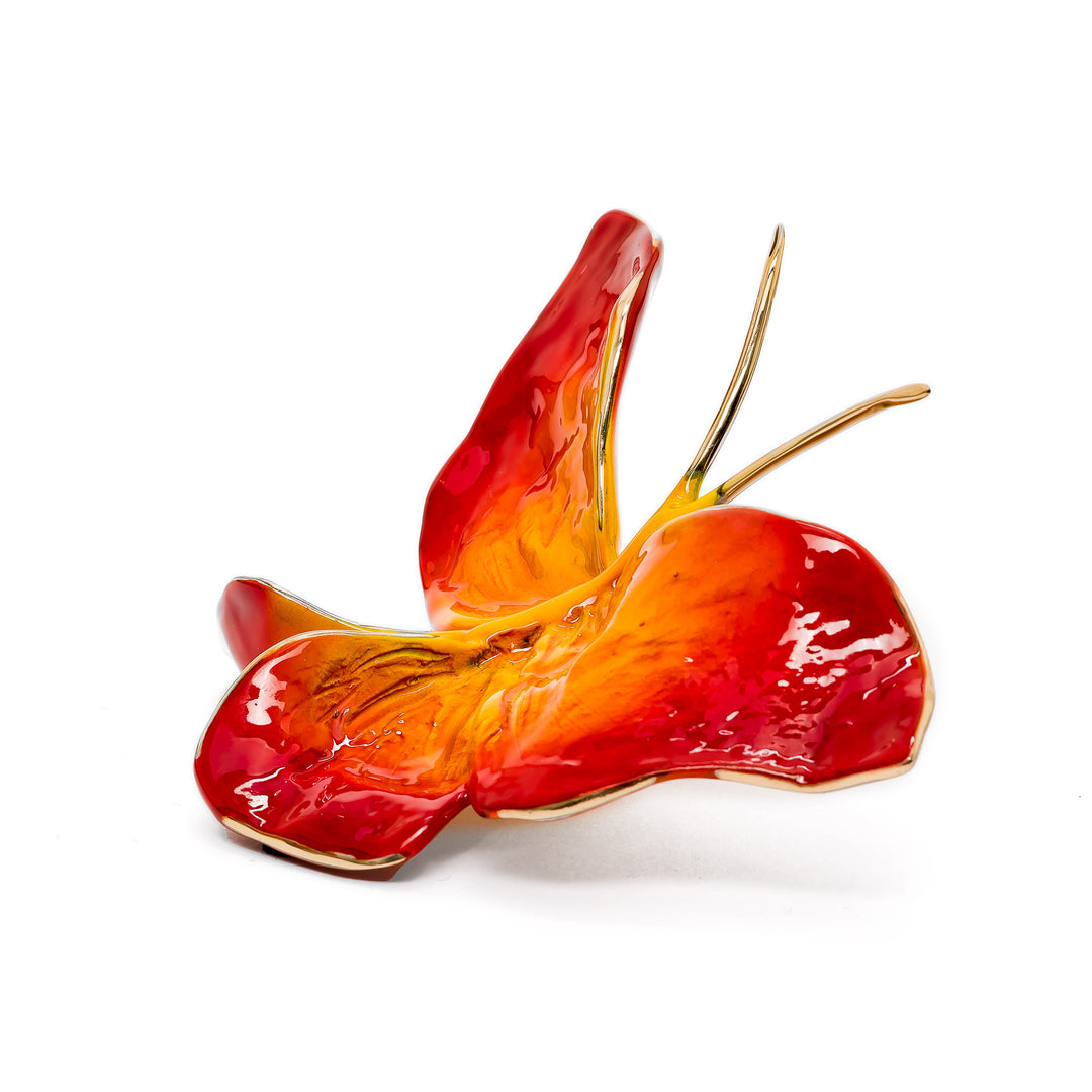 Side view of Ruiz butterfly sculpture with flowing wing design