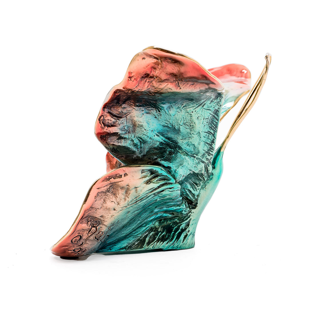 Side view of Ruiz butterfly with sculpted bronze form