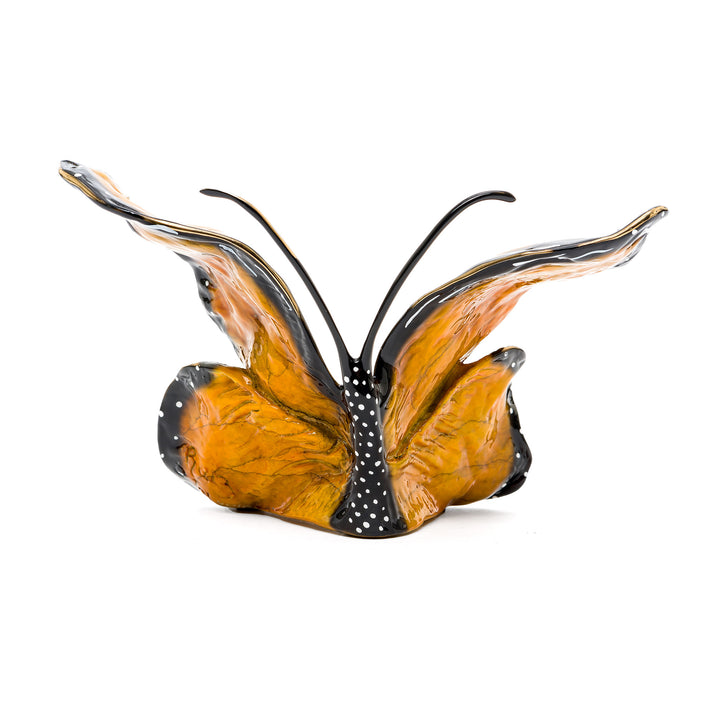 Rear angle of monarch-inspired bronze sculpture by Ruiz
