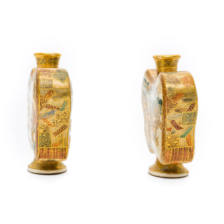 Japanese Satsuma vases with gold detailing and noble motifs