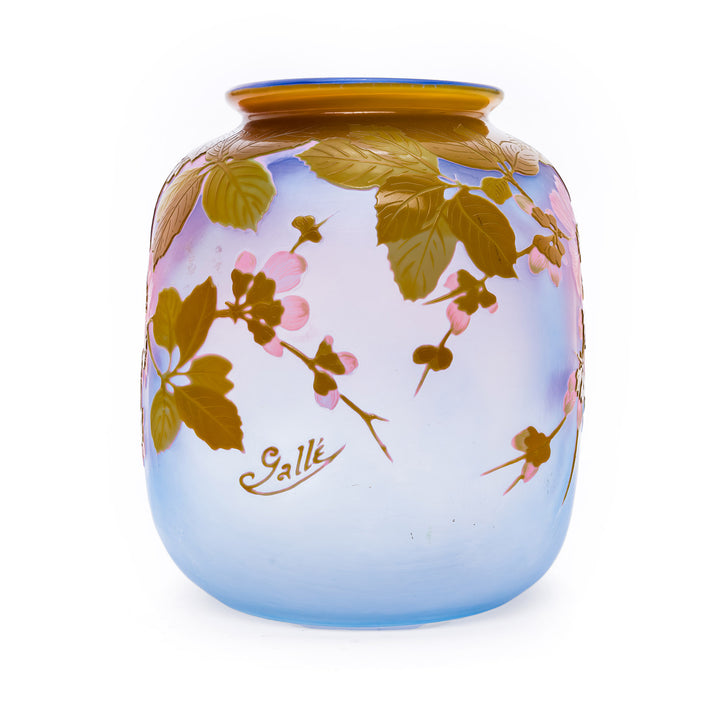 Signed Galle vase with layered cherry blossoms