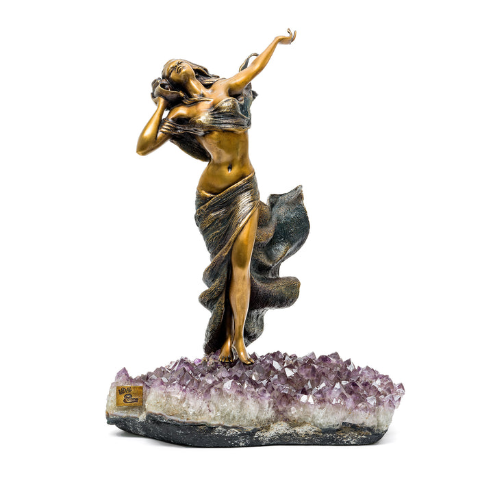 Front view of The Sound of Sea sculpture with woman in flowing motion