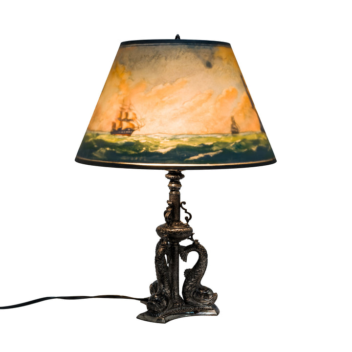 Three pull chain sockets under nautical lamp shade