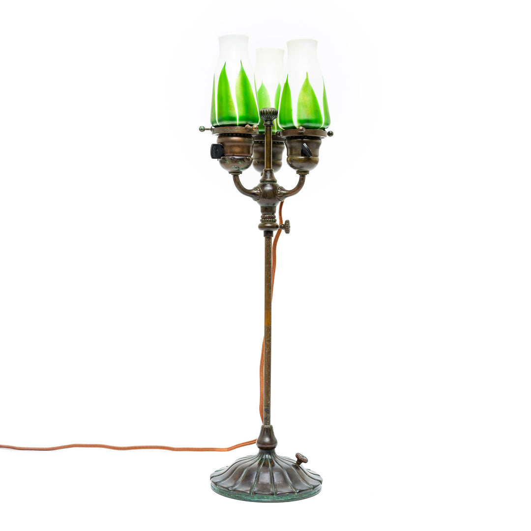 Tiffany Studios three-light Favrille glass telescopic lamp