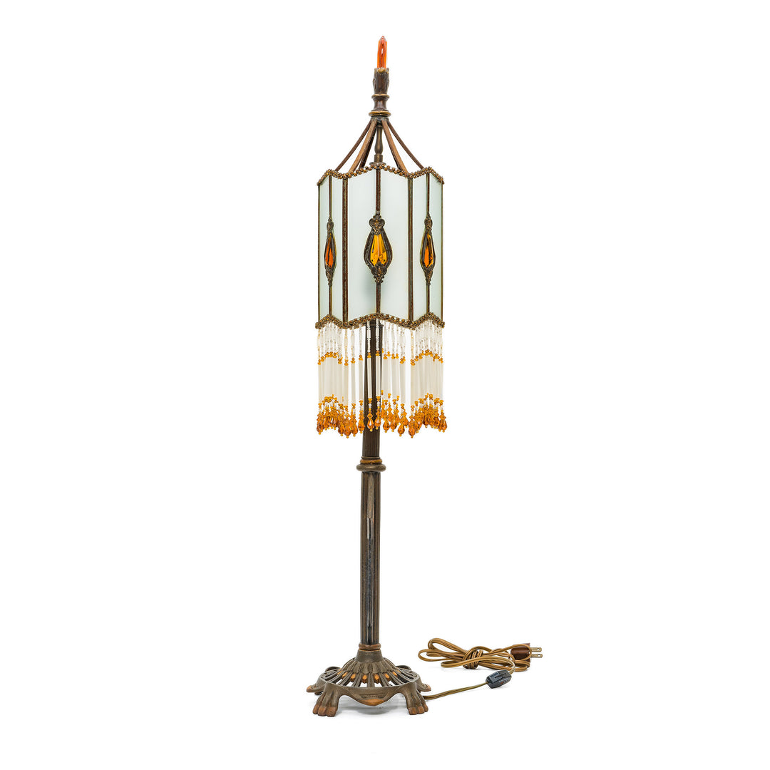 Vintage-inspired stained glass and bronze Art Nouveau lamp