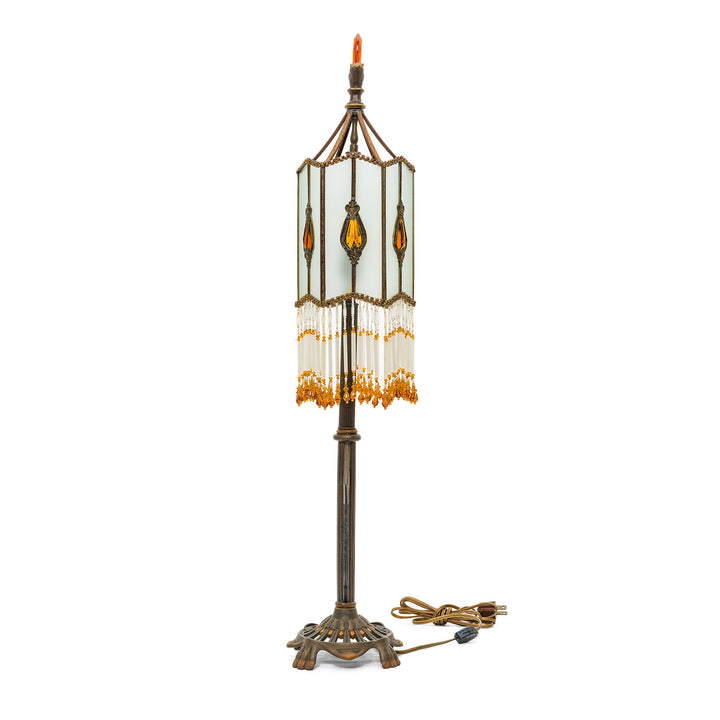 Vintage-inspired stained glass and bronze Art Nouveau lamp