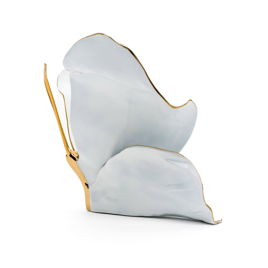 Bronze butterfly in satin white enamel with gold body