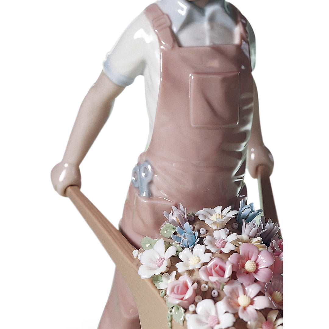 Image 5 Lladro Wheelbarrow with Flowers Boy Figurine - 01001283
