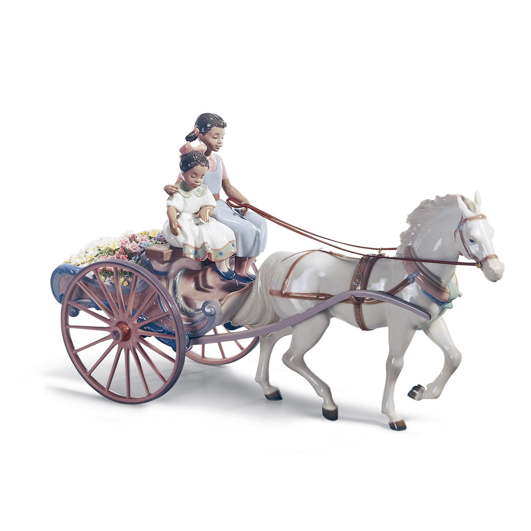Lladro Flower Wagon Children Sculpture. Limited Edition - 01001784