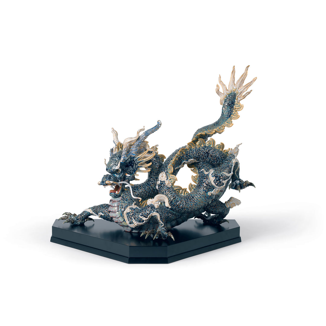 Lladro Great Dragon Sculpture. Golden Lustre and Blue. Limited Edition - 01001934