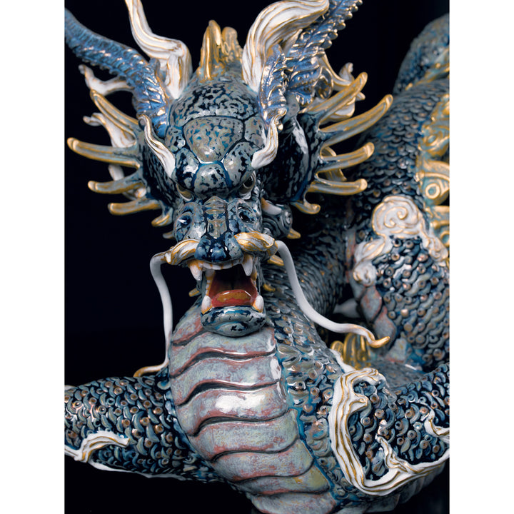 Image 2 Lladro Great Dragon Sculpture. Golden Lustre and Blue. Limited Edition - 01001934
