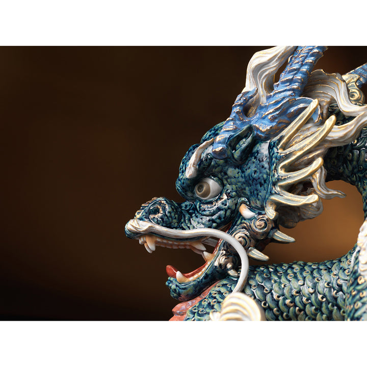 Image 4 Lladro Great Dragon Sculpture. Golden Lustre and Blue. Limited Edition - 01001934