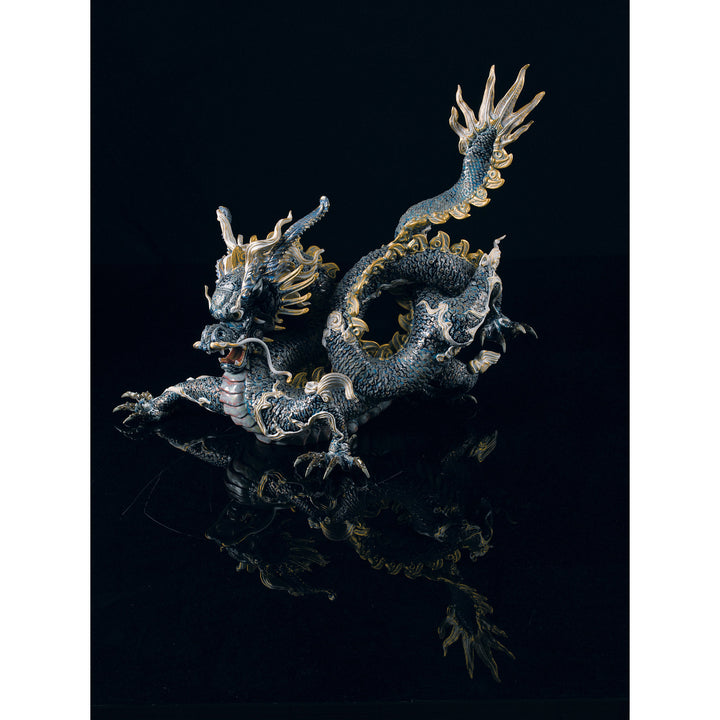 Image 9 Lladro Great Dragon Sculpture. Golden Lustre and Blue. Limited Edition - 01001934