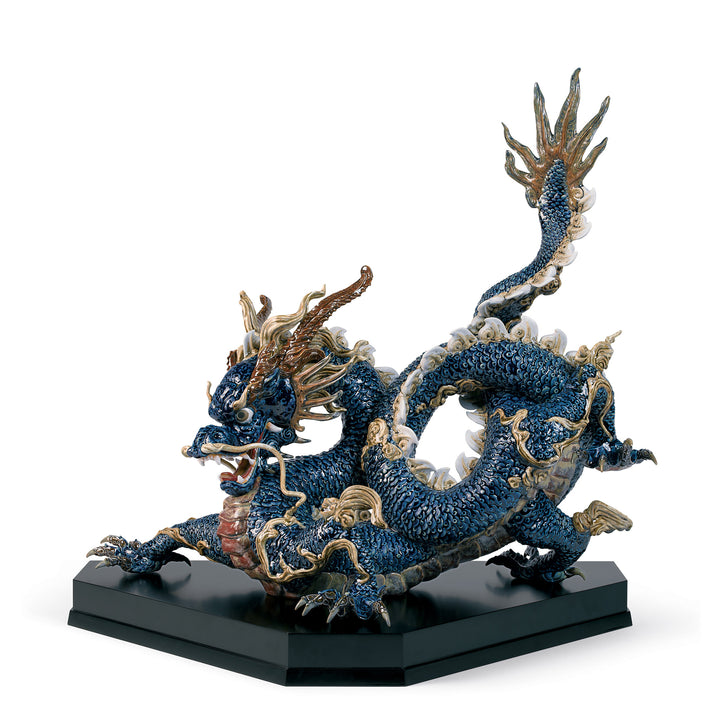 Lladro Great Dragon Sculpture. Blue enamel. Limited Edition - 01001935