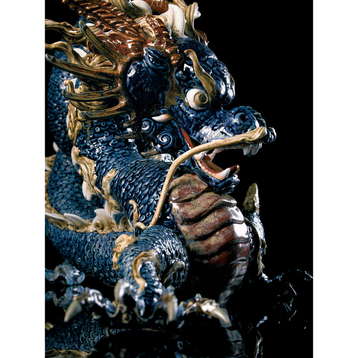 Image 2 Lladro Great Dragon Sculpture. Blue enamel. Limited Edition - 01001935